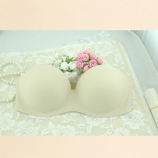 Women Front Closure Silicone Self-Adhesive Half Cup Wire Free Backless Strapless Seamless Push Up Bra For Female Intimates - Onouthati