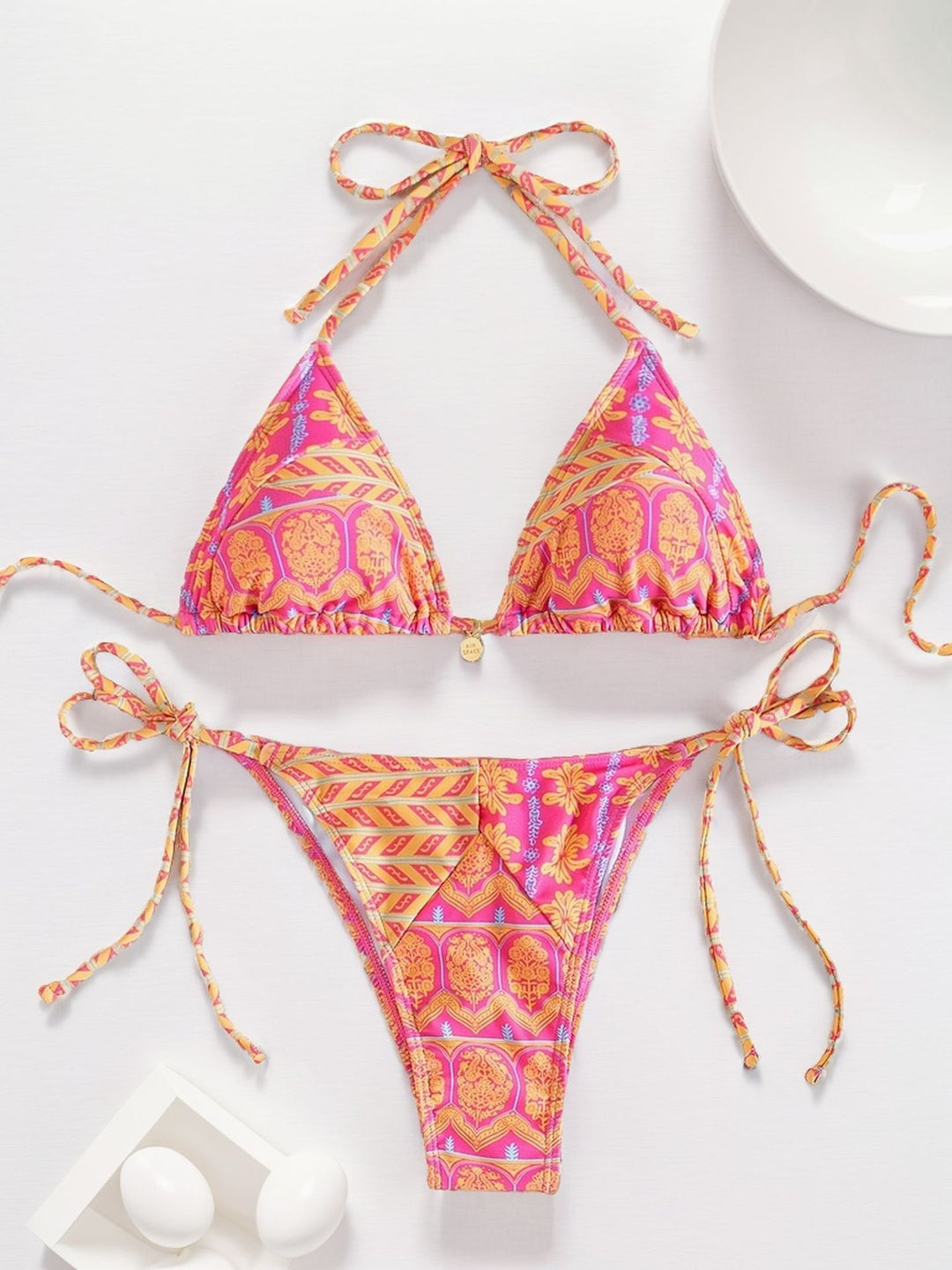Women Printed Lace-up Bikini Split Swimsuit Swimwear - Onouthati