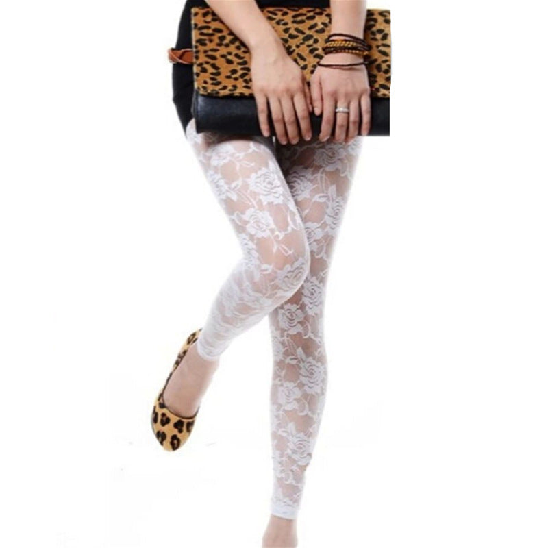Autumn Sweet Lace Rose Hollow Leggings - Onouthati