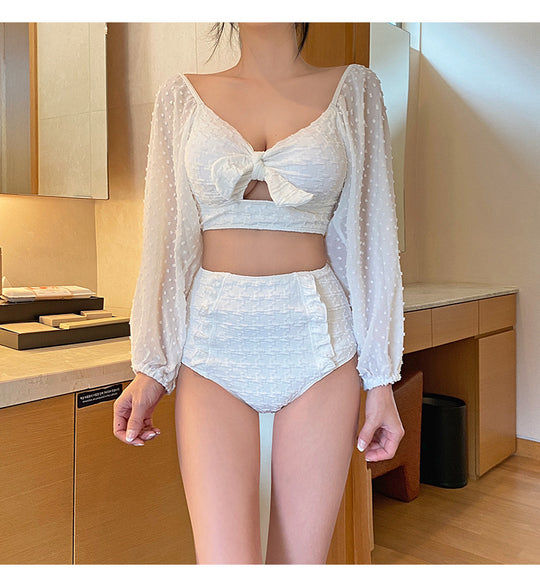 Fashion Lace Long Sleeve Sunscreen Bikini - Onouthati
