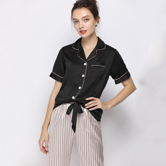 Pajamas Women Simulation Silk Suit Short-sleeved Trousers - Onouthati