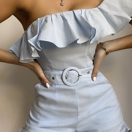 COSYGAL Sexy Jumpsuit Romper Shorts Playsuit Club Summer Women Clothing Bodycon Bodysuit One Shoulder Femme Catsuit Clothes - Onouthati