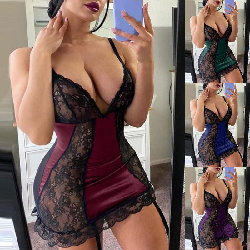 Appeal Lace Stitching Sling Pajamas Women - Onouthati