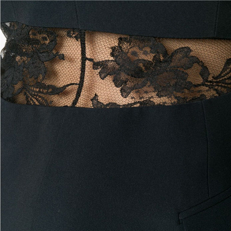 Vest Dress Summer New Commute Double Breasted Slim Dresses For Women Back Splicing Lace Perspective Sexy Black Mini Dress - Onouthati
