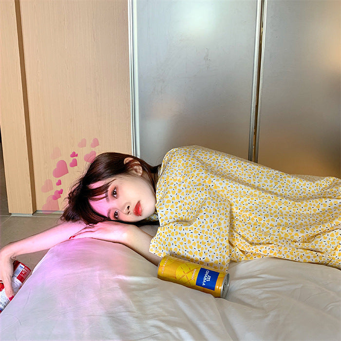 Home Suit Pajamas for Women Girls Sweet Pyjama Ensembles Short Sleeve Pijamas Bright Yellow Two Piece Set - Onouthati