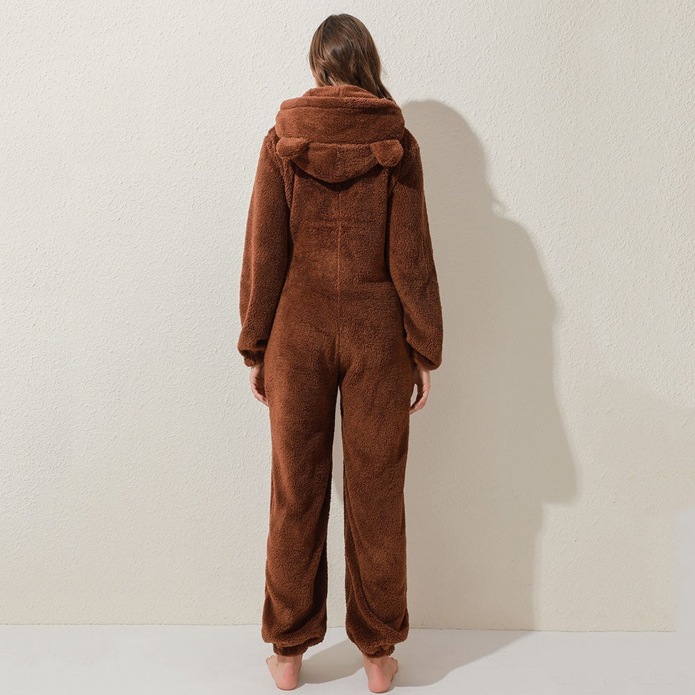 New Autumn And Winter Style One-Piece Pajamas Plus Velvet Thickening Pajamas Plush Hoodie Women - Onouthati