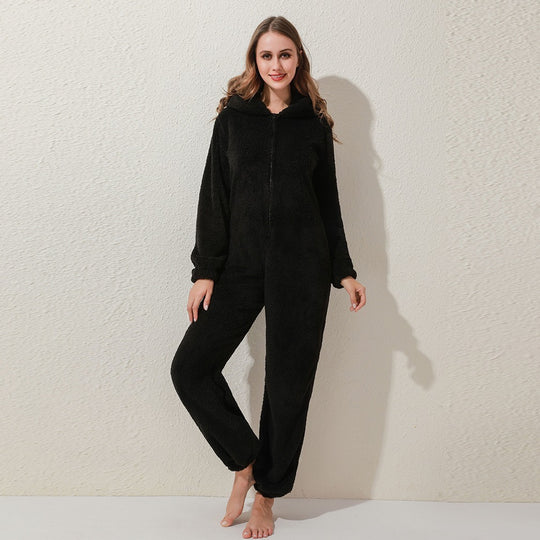 New Autumn And Winter Style One-Piece Pajamas Plus Velvet Thickening Pajamas Plush Hoodie Women - Onouthati