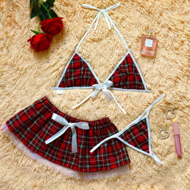3PC Women Sexy Bow Underwear Pajamas Lingerie Uniform - Onouthati
