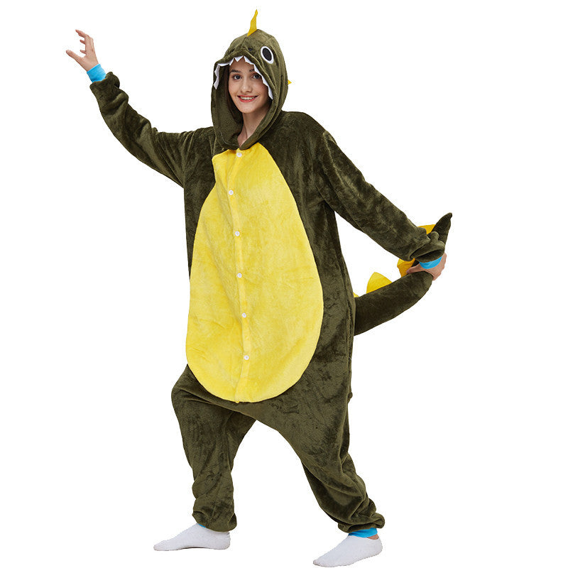 The New Army Green Small Thorn Dragon Cartoon Animal One-piece Pajamas Cute Home Clothes For Men And Women Play Clothes Animal Pajamas - Onouthati