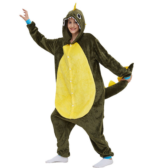 The New Army Green Small Thorn Dragon Cartoon Animal One-piece Pajamas Cute Home Clothes For Men And Women Play Clothes Animal Pajamas - Onouthati