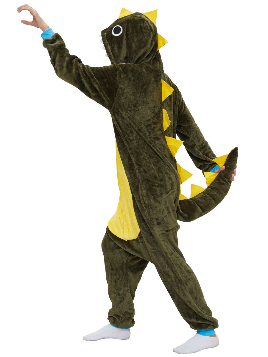 The New Army Green Small Thorn Dragon Cartoon Animal One-piece Pajamas Cute Home Clothes For Men And Women Play Clothes Animal Pajamas - Onouthati