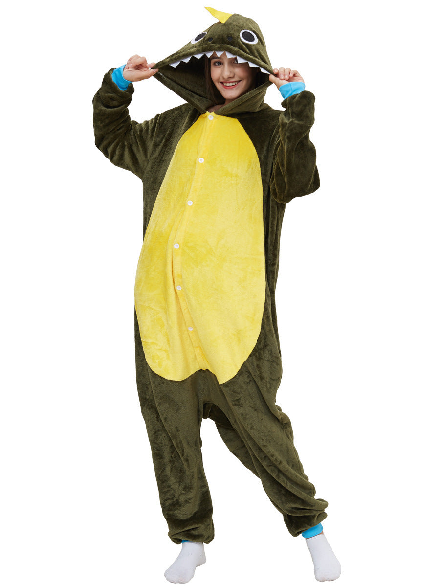 The New Army Green Small Thorn Dragon Cartoon Animal One-piece Pajamas Cute Home Clothes For Men And Women Play Clothes Animal Pajamas - Onouthati