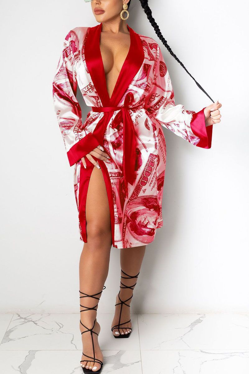 Hirigin Aesthetic Cardigan Long Sleeve Midi Bandage Dress Money Pajamas Fall Clothes For Women Fashion Sexy Lounge Wear - Onouthati