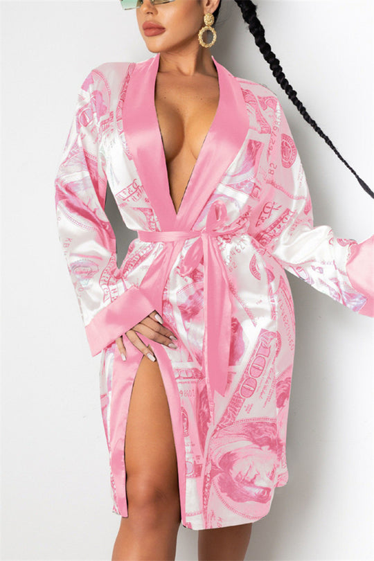 Hirigin Aesthetic Cardigan Long Sleeve Midi Bandage Dress Money Pajamas Fall Clothes For Women Fashion Sexy Lounge Wear - Onouthati