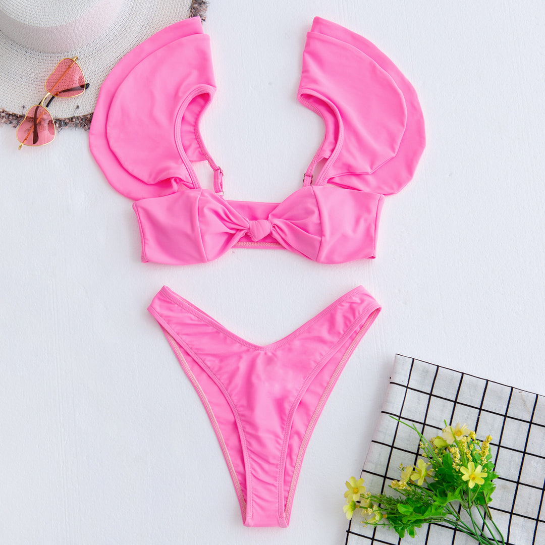 Personality Solid Color Ruffle Swimsuit Female Sexy Bikini New Swimwear 2 Piece Sets Womens Bikini Set Bathing Suit - Onouthati