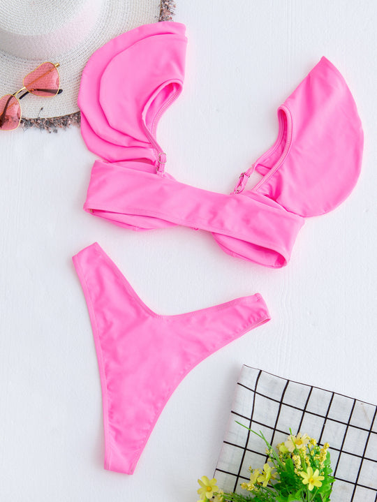 Personality Solid Color Ruffle Swimsuit Female Sexy Bikini New Swimwear 2 Piece Sets Womens Bikini Set Bathing Suit - Onouthati