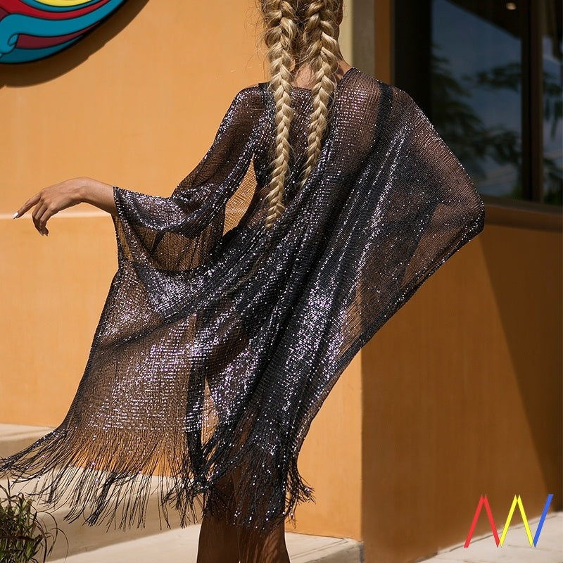 Tassel Gold Bikini Cover Up Sexy Beach Dress For Women Beach - Onouthati