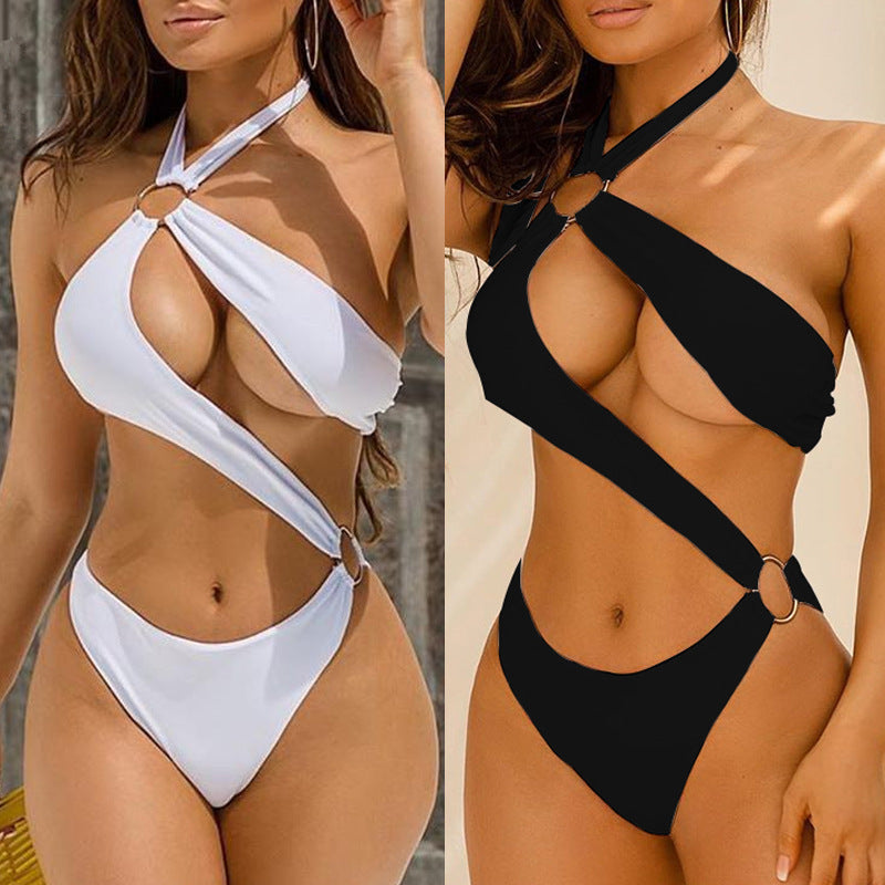 New Sexy One-piece Three-color Hollow Metal Ring Strap Bikini Swimsuit - Onouthati