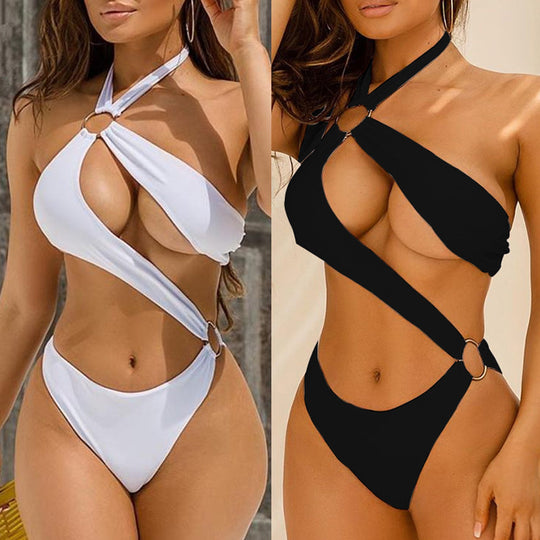 New Sexy One-piece Three-color Hollow Metal Ring Strap Bikini Swimsuit - Onouthati