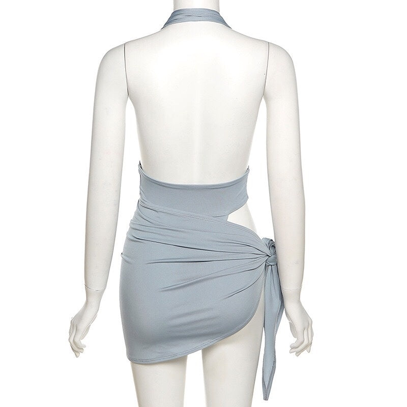 Gray-blue Two-piece Swimsuit With Snap Button To Wear Outside Swimsuit - Onouthati
