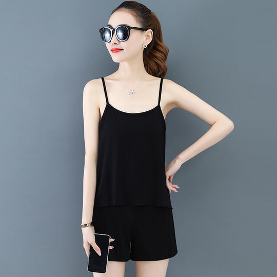 Two-Piece Summer Sexy Suspender Shorts Women Thin Pajamas - Onouthati