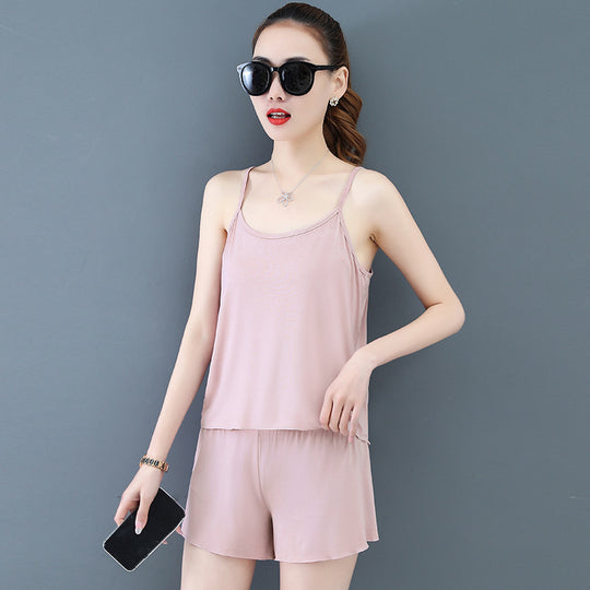 Two-Piece Summer Sexy Suspender Shorts Women Thin Pajamas - Onouthati