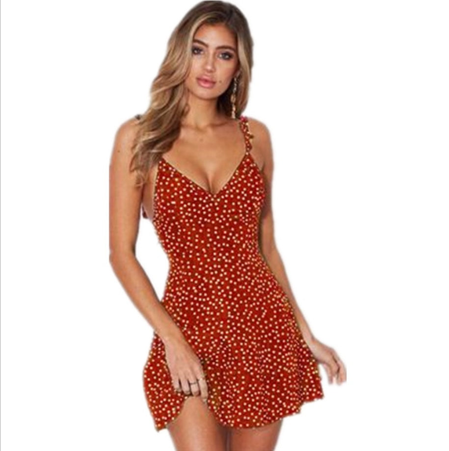 Polka-dot Strappy Dress Women Summer Fashion Beach Sundress - Onouthati