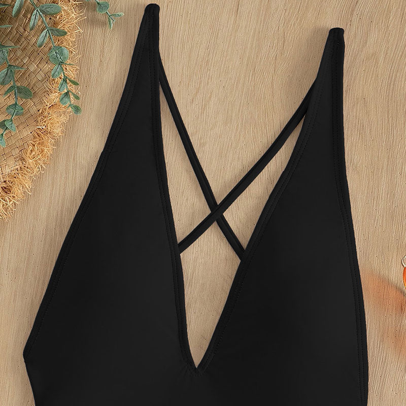 Deep V Beach Bikini Lace-up One-piece Swimsuit For Women - Onouthati