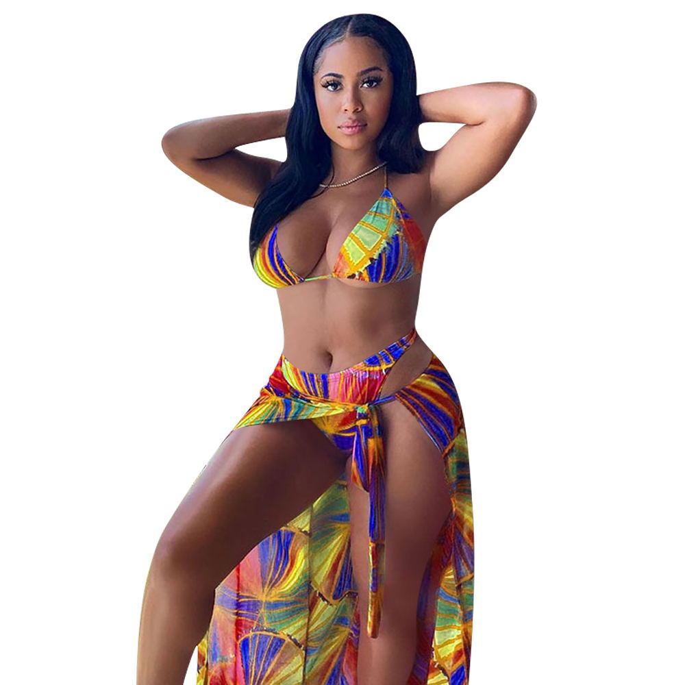Split Swimsuit Summer Bikini Three-piece Print Beach Suit Swimming Sportswear - Onouthati