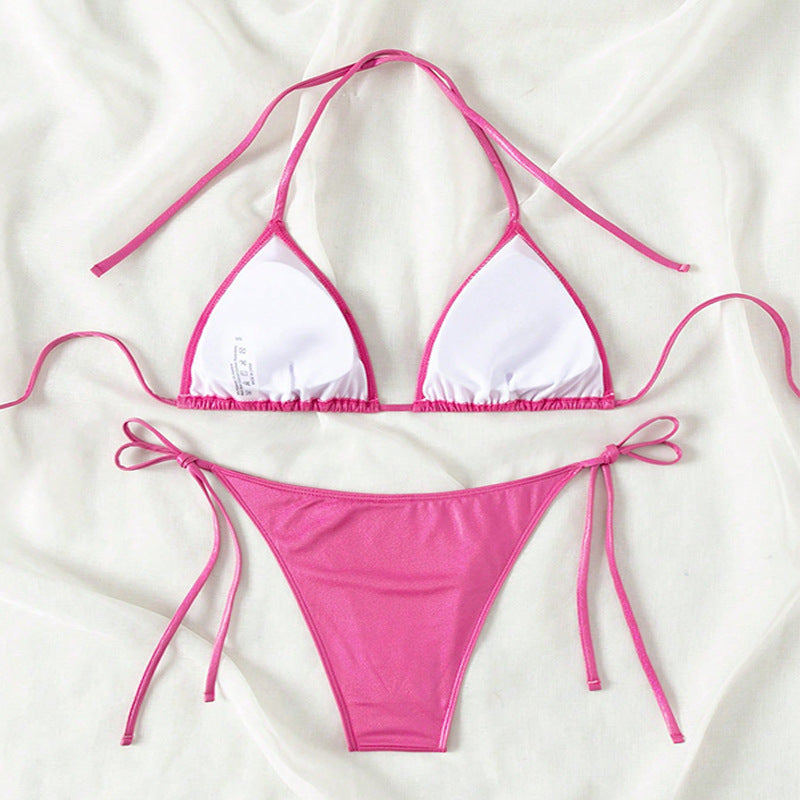 Pure Color Tied Beach Sexy Bikini Hot Spring Split Swimsuit Female Bikini - Onouthati