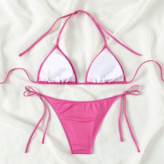 Pure Color Tied Beach Sexy Bikini Hot Spring Split Swimsuit Female Bikini - Onouthati