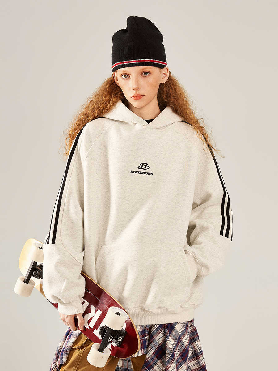 Retro Sports Raglan Striped Hooded Sweater For Women - Onouthati