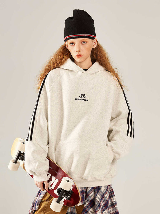 Retro Sports Raglan Striped Hooded Sweater For Women - Onouthati