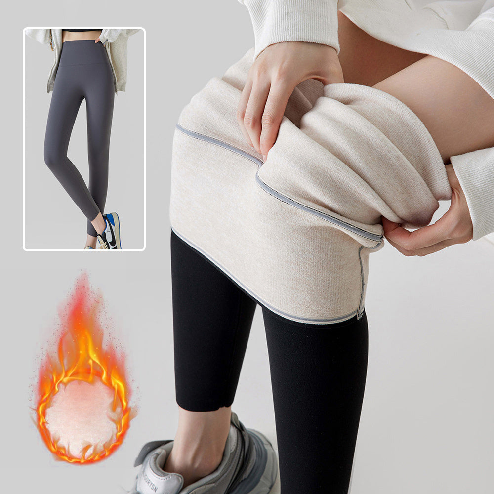 High Waist Cashmere Leggings Winter Warm Solid Plush Pants Fashion Slim Trousers Women Clothing - Onouthati