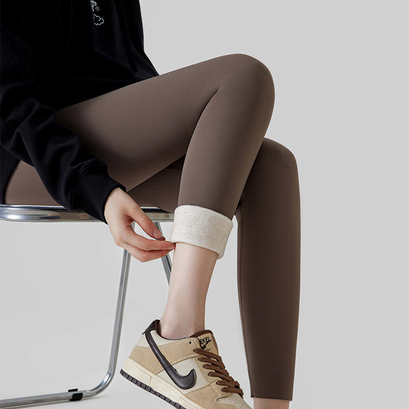 High Waist Cashmere Leggings Winter Warm Solid Plush Pants Fashion Slim Trousers Women Clothing - Onouthati