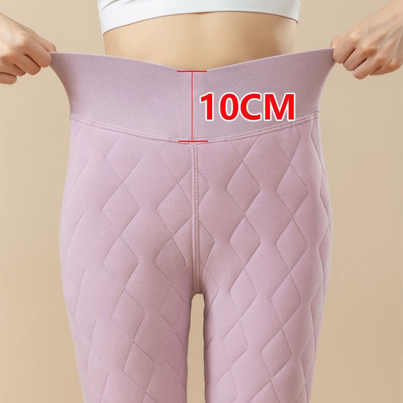 Warm Thickened Cashmere Leggings Winter Rhombus Stitching Pants Outerwear High Waist Slim Trousers Women Clothing - Onouthati