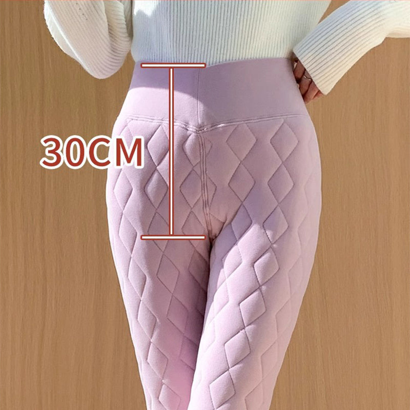 Warm Thickened Cashmere Leggings Winter Rhombus Stitching Pants Outerwear High Waist Slim Trousers Women Clothing - Onouthati