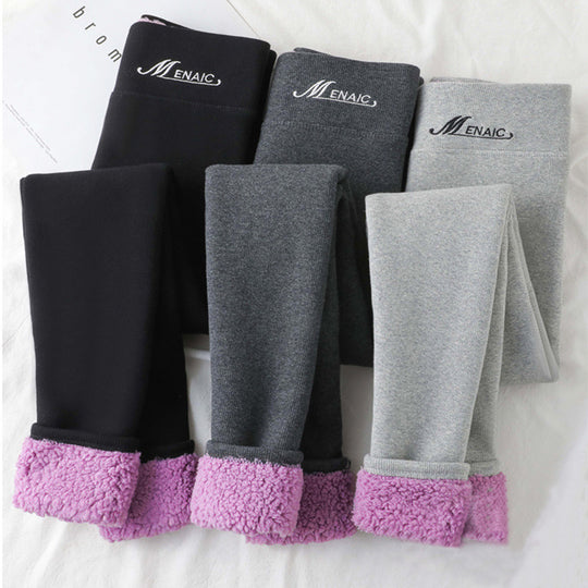 High Waist Plush Leggings Winter Warm Solid Slim Pants Fashion Trousers For Women Clothing - Onouthati