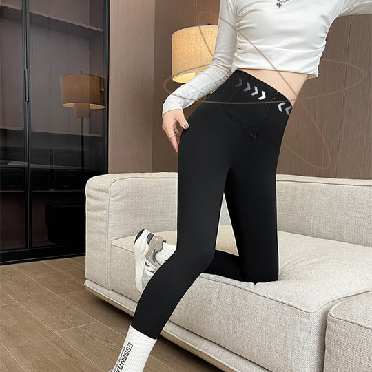Belly-controlling Butt Lifting Leggings With Three-breasted Design Winter High Waist Slim Zippere Pants Warm Velvet And Thickened Trousers Women Clothing - Onouthati