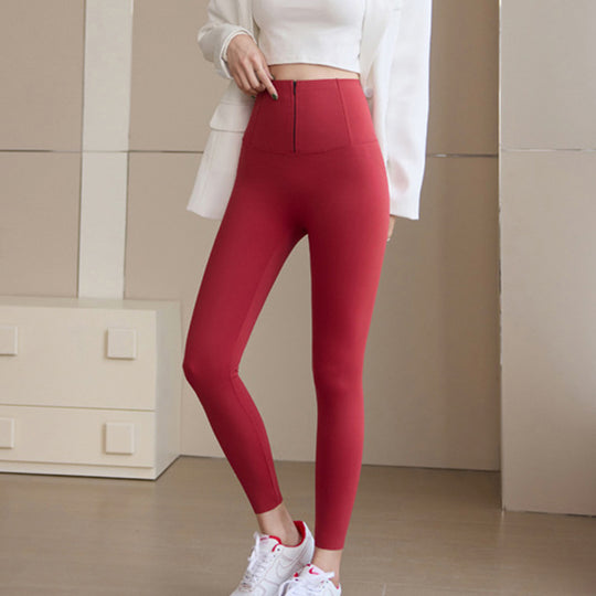 Belly-controlling Butt Lifting Leggings With Three-breasted Design Winter High Waist Slim Zippere Pants Warm Velvet And Thickened Trousers Women Clothing - Onouthati