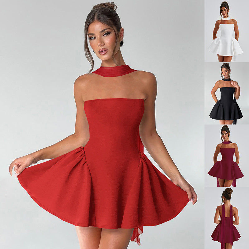 Sexy Tube Top Dress With Back Zipper Design Ins Fashion Short Dress For Party Clothing Women - Onouthati