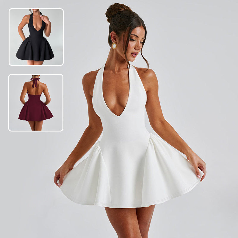 Sexy Deep V-neck Halter Dress Ins Fashion Slim Short Dress For Party Clothing Women - Onouthati