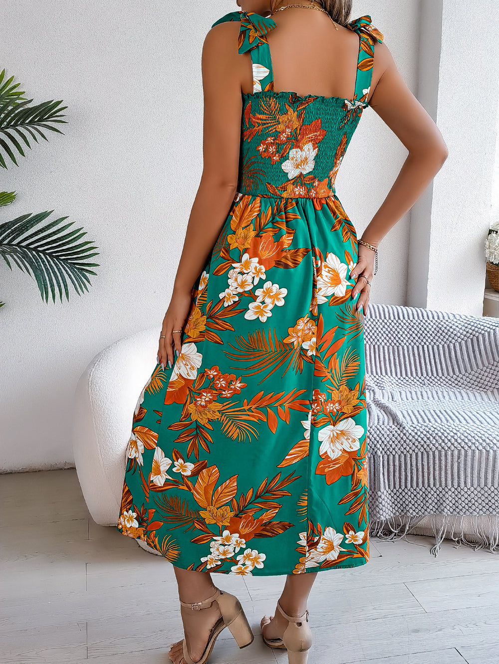 Flowers Print Suspender Corset Dress Ins Fashion Holiday Beach Long Dresses Summer Clothing For Women - Onouthati