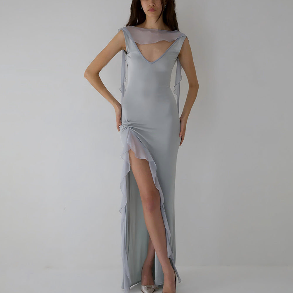 Ribbon Women Backless High Slit Dress - Onouthati