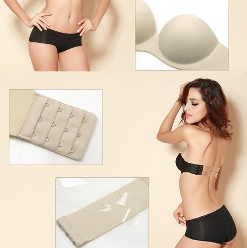 Women Front Closure Silicone Self-Adhesive Half Cup Wire Free Backless Strapless Seamless Push Up Bra For Female Intimates - Onouthati