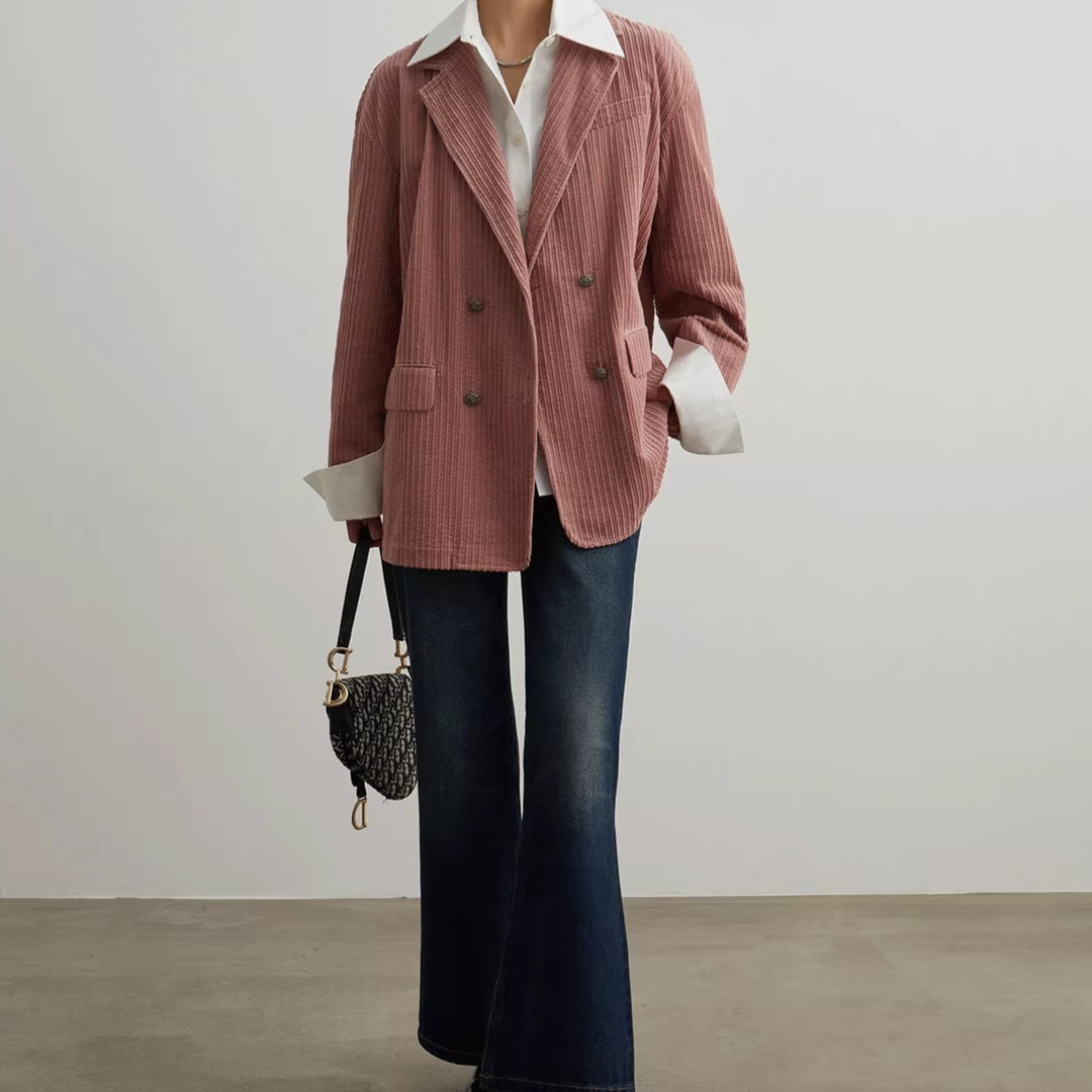 Corduroy Double Breasted Suit Jacket Loose Korean Style - Onouthati