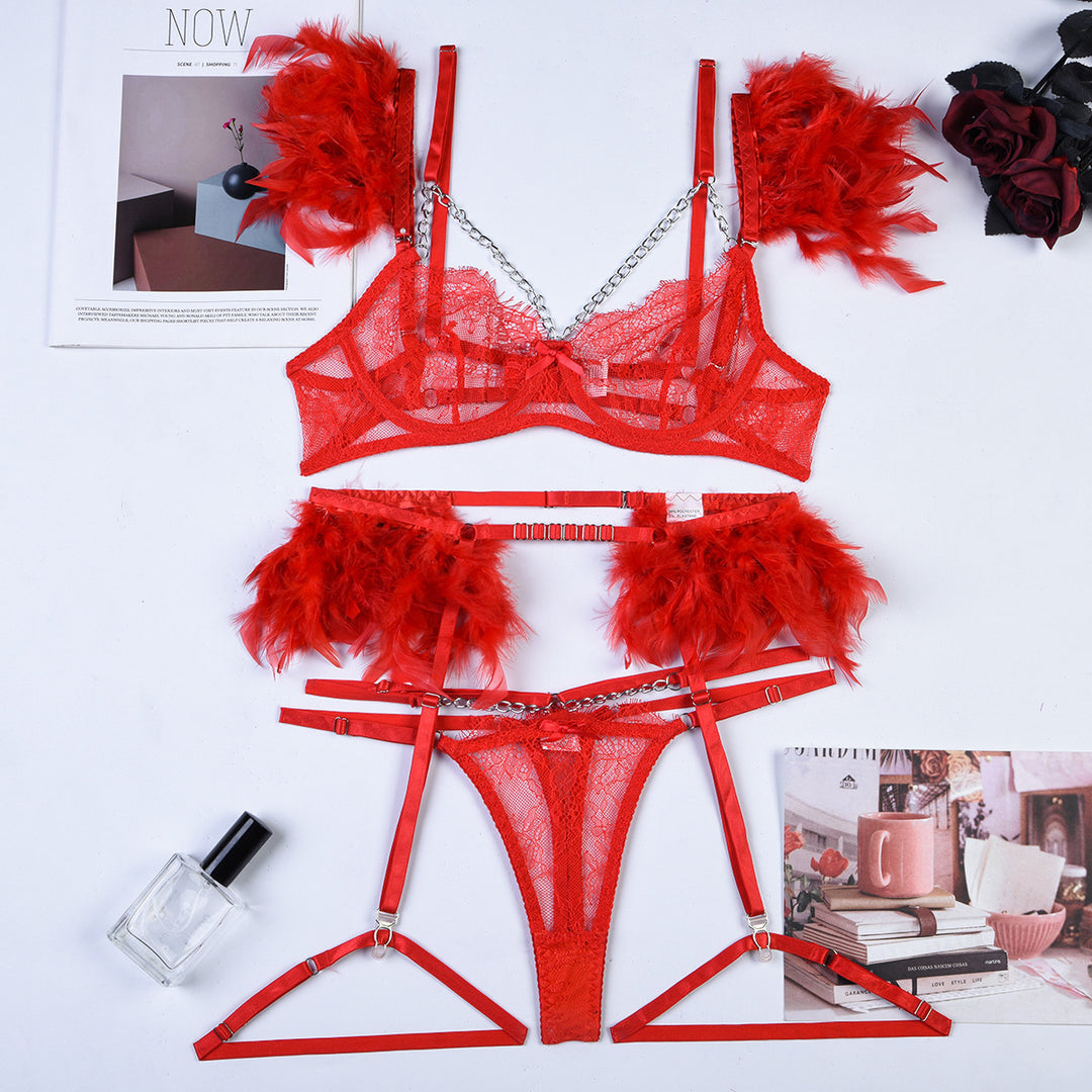 Christma Chains Lace Sexy Lingerie Women Underwear Bra Pa - Onouthati