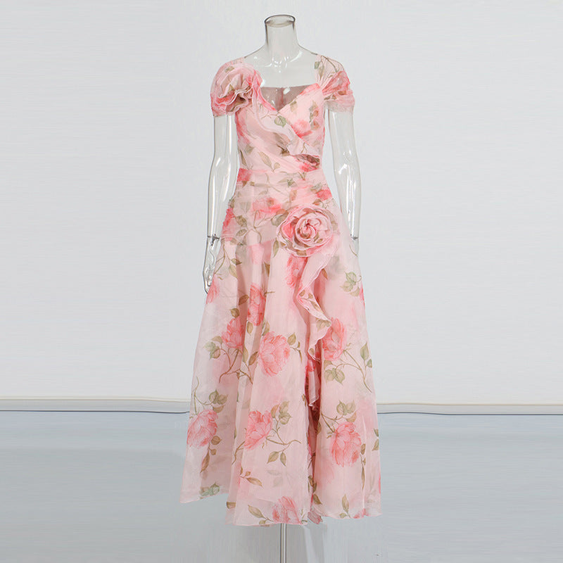 Retro Flower Large Swing Mop Dress Women - Onouthati