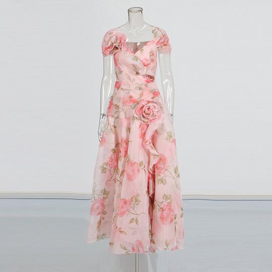 Retro Flower Large Swing Mop Dress Women - Onouthati
