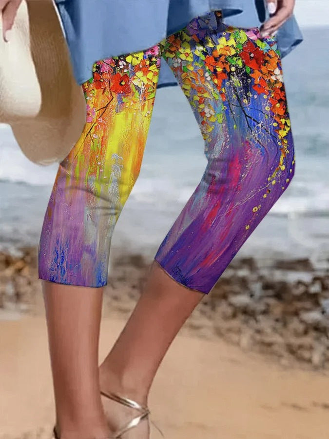 Women Can Wear Outside Casual Leggings Fifth Pants Oil Painting Graffiti Printed Plus Size Women's Clothing - Onouthati